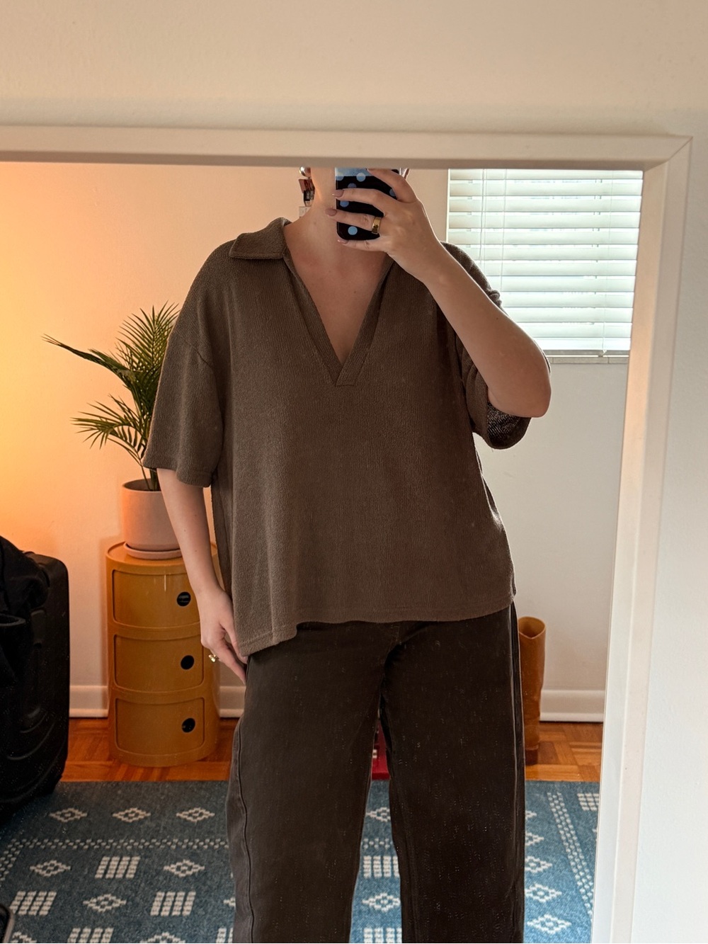 H&M Olive-Brown Relaxed V-Neck Collar Knit Tunic